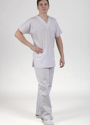 Костюм медицинский мужской профмода “модель 02” белый. 50,52,54,58-182см  35% хлопок*65% полиэстер4 фото