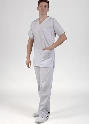Костюм медицинский мужской профмода “модель 02” белый. 50,52,54,58-182см  35% хлопок*65% полиэстер2 фото