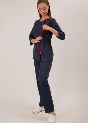 Костюм медичний жіночий профмода "стелла" темно-синій костюм сумішева 42 -170 35% бавовна*65% поліестер3 фото