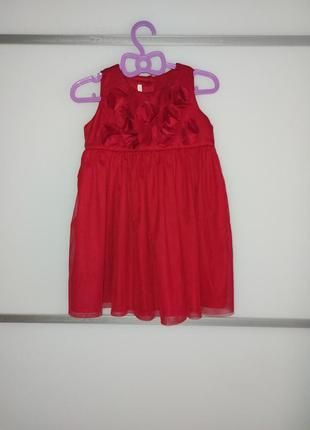 Красное платье, пышное фатиновое платье, платье с триде цветами, платье в год6 фото