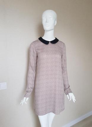 Стильное базовое брендовое платье из вискозы и кожаным воротником zara