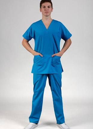 Костюм медицинский мужской профмода “модель 02” голубой . 52 -182см  35% хлопок*65% полиэстер