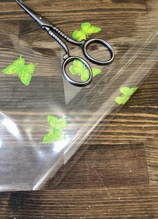 Плівка пакувальна для подарунків та букетів метелики зелені на прозорому
