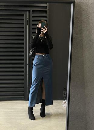 Юбка макси джинсовая с разрезом юбка деним максы7 фото