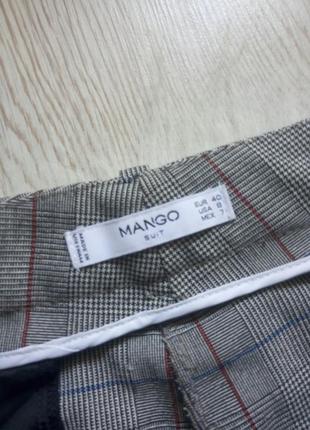 Серые брюки штаны в клетку со стрелкой карманами подворотами высокая талия посадка mango9 фото