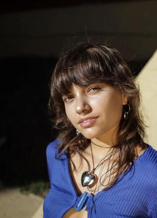 Підвіска чокер кулон на шкіряному шнурці серце металеве готичне, чокер шнурок з кулоном серце5 фото