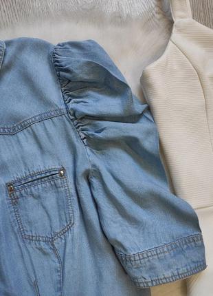 Голубая джинсовая рубашка с короткими пышными обьемными рукавами фонариками легкая кроп h&m7 фото