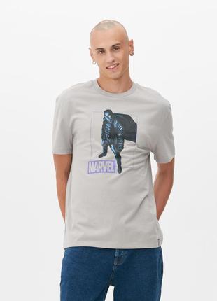Колекційна бавовняна футболка сірого кольору Black panther marvel big logo футболка eur m