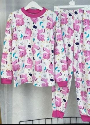 Хлопковая пижама с единорогом, пижама с единорогом, пижама с начесом, пижама с начесом1 фото