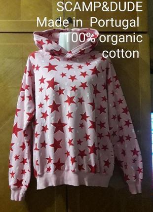 Scamp&amp; dude брендовый 100% органический хлопок свитер кофта на флисе р.m made in portugal, розовый в звездах