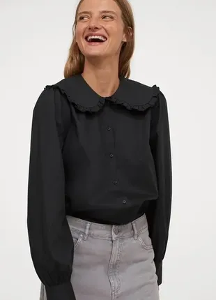 Рубашка с большим воротником блуза черная коттоновая хлопковая