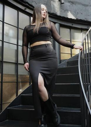 Черная макси-юбка костюмная максы юбка с разрезом чёрная костюмная2 фото