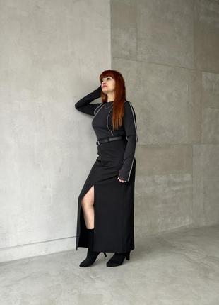 Черная макси-юбка костюмная максы юбка с разрезом чёрная костюмная8 фото
