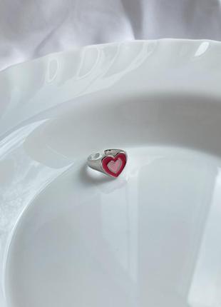 Трендовое кольцо с розовым сердечком3 фото