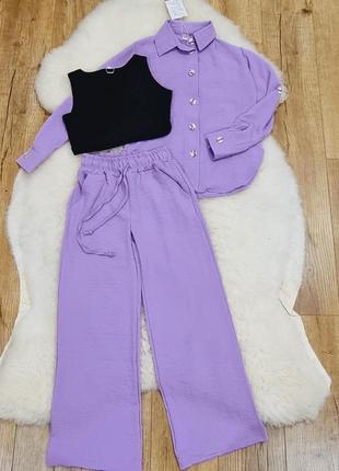 Легенький літній костюмчик ( сорочка+топ+штани- палаццо)