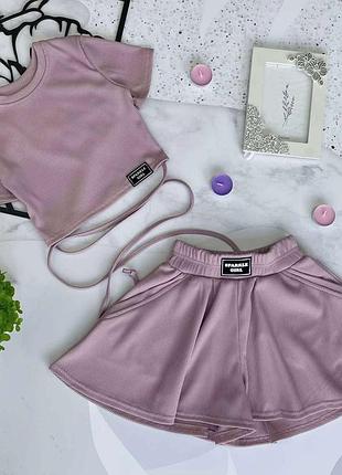 Літній костюмчик двійка в рубчик : топ+юбка-шорти