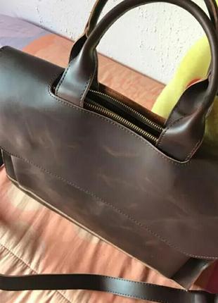 Сумка кожаная женская коричневая винтажная crazy horse портфель шоппер деловая2 фото