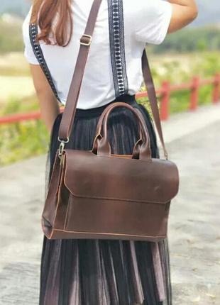 Сумка кожаная женская коричневая винтажная crazy horse портфель шоппер деловая9 фото