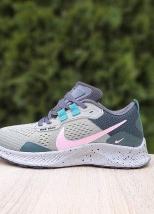 Женские кроссовки nike pegasus trail серые с зеленым и розовым текстильные модные женккие кроссовки найк6 фото