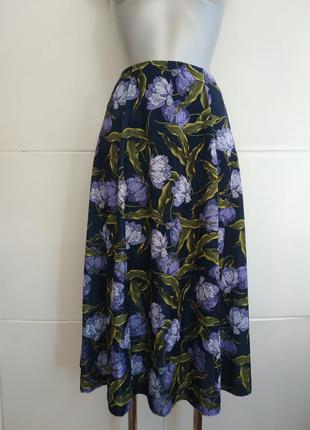 Красивая юбка-миди marks&spencer из бархата летящего кроя с принтом красивых цветов