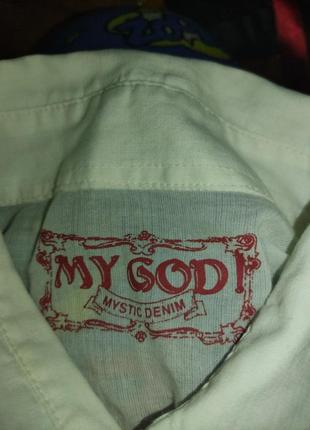 Крутая батистовая рубашка my god с буддой в стиле true religion3 фото