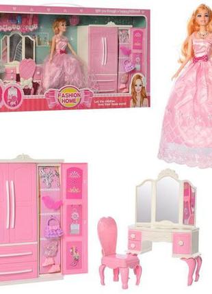Kmjx200-94 игрушка мебель, шкаф, трюмо, кукла шарнирная 26 см, платье, аксессуары, коробка 70,5-34-9 см