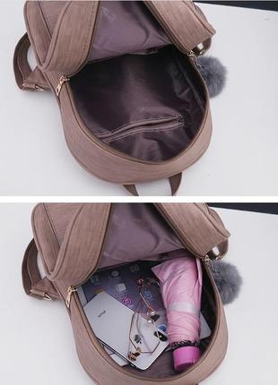 Стильный городской чёрный рюкзак для девушек на шнуровке набор 3 в 1 с сумочкой, визитницей и брелком мишка4 фото