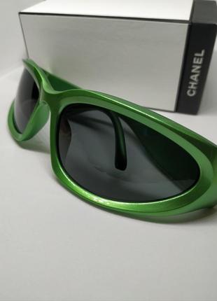 Трендовые очки спортивные солнцезащитные мотоциклетные зеленые новые тренд2 фото