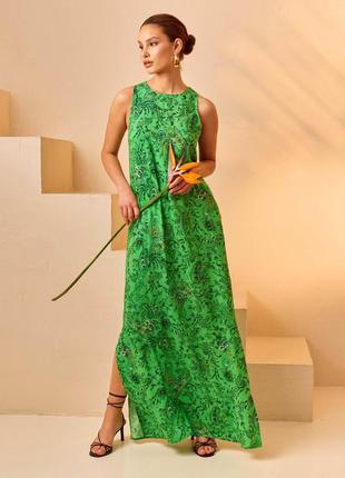 Летнее длинное платье зеленый принт  ⁇  66563