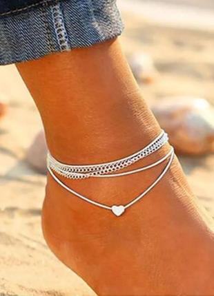 Браслет на ножку серебристый