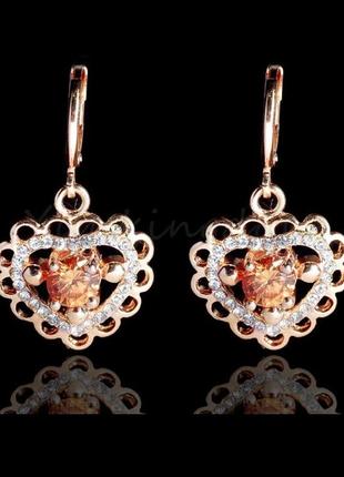 🏵️красиві позолочені сережки з кубічним цирконієм шампань, нові! арт. 6724