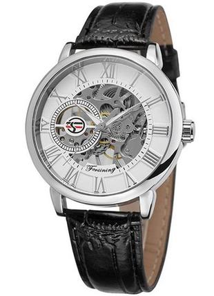 Классические механические мужские наручные часы forsining 8099  black-silver-white