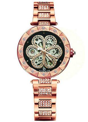 Классические механические мужские наручные часы forsining flower diamonds cuprum-black