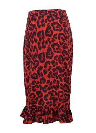 Женская красная леопардовая юбка-карандаш,  с завышенной талией и рюшами3 фото