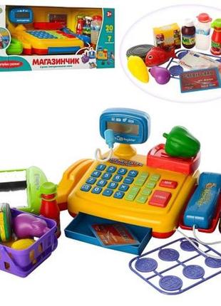 Km7018-ua кассовый аппарат игрушка, калькулятор, микрофон, сканер, звук укр, свет, продукты, коробка 43-18-17