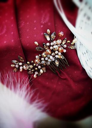 Саванна гребень коричневый розовый заколка ручная работа