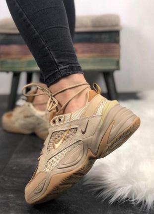 Жіночі замшеві кросівки nike m2k tekno linen & wheat & brown ale.