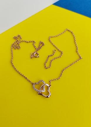 💎 золотая цепочка с сердцем цепь с подвеской сердечки кулон подвес ожерелье колье камни2 фото