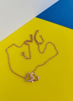💎 золотая цепочка с сердцем цепь с подвеской сердечки кулон подвес ожерелье колье камни3 фото