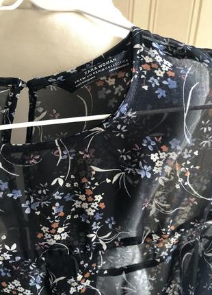 Zara стильна легка прозора блуза в квіточку шифон