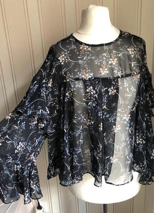 Zara стильная легкая прозрачная блуза в цветочек шифон4 фото