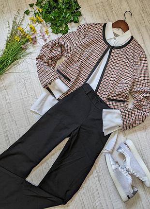 Жакет кардиган жіночий вкорочений в стилі шанель гусяча лапка принт