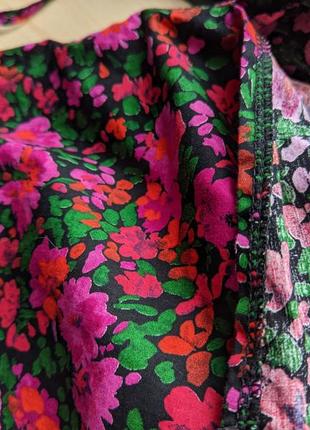 Платье в цветочек хлопок s розовое фуксия яркое миди пышное объемное3 фото