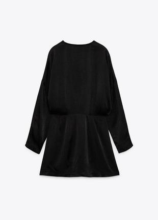 Текстурована атласна сукня на запах zara / атласное платье черное7 фото