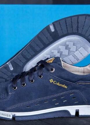 Мужские летние кроссовки columbia nubuck denim, натуральная кожа с перфорацией