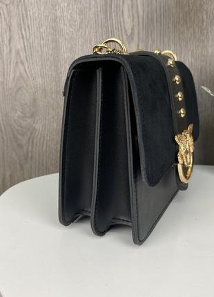 Замшевая женская сумка черная экокожа4 фото