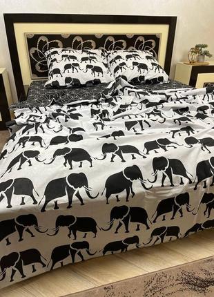 Комплект, набор постельного белья с животным принтом, "слоники", комбинированный, 100% хлопок.