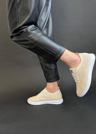 Кожаные кроссовки, летние мокасины, женские кроссовки из натуральной кожи перфарация3 фото