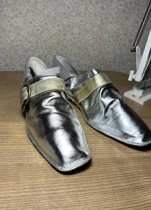Туфли балетки тапки лоферы серебро серебряные1 фото
