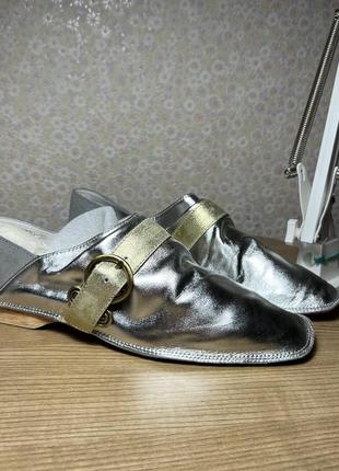 Туфли балетки тапки лоферы серебро серебряные2 фото